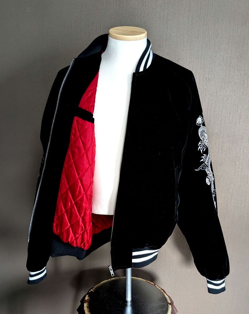 美品》Faith TOKYO ベロア 別珍 ドラゴン シルバー刺繍 スカジャン