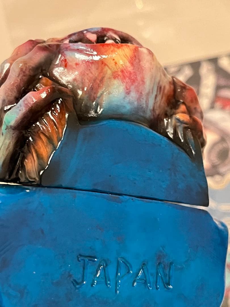 かっこわらい雑貨店 まちこ ソフビ フィギュア 着物 青 髪 オレンジ 血