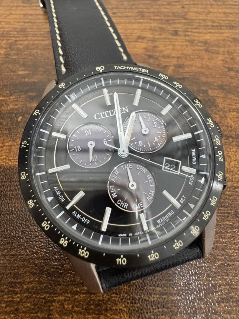 美品 CITIZEN Eco-Drive クロノグラフ E820系 Citizen Mens E820-S069882 Eco-Drive Chronograph Watch Black Dial