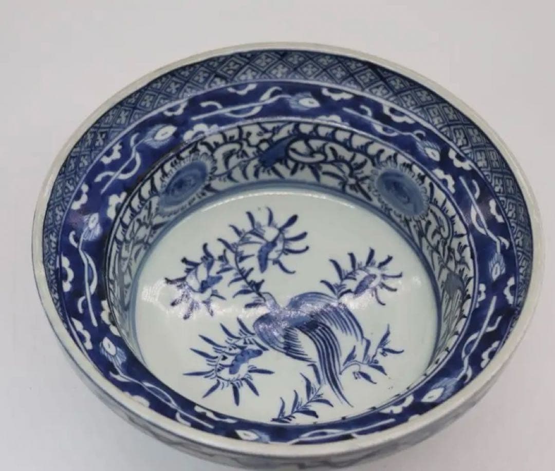 江戸　伊万里　染付　高台鉢　花鳥紋　送料込み1226 古伊万里 染付 亀甲文 見込み五弁花 蛇の目高台 蕎麦猪口 (22) : SK