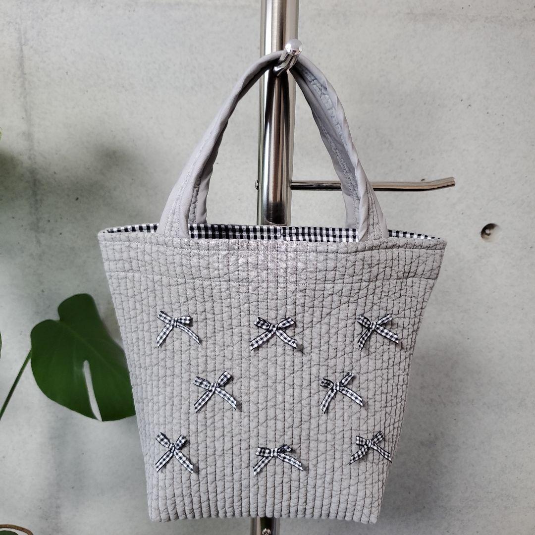 ヌビバッグ トートバッグ S グレー × ギンガムチェック ハンドメイド
