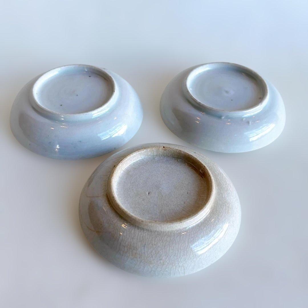 江戸期 古伊万里 山水図 染付 豆皿 小皿 漢詩 手塩皿 6.2cm 3枚組