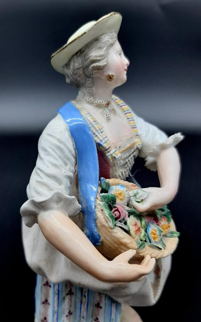 古マイセン／アシエ1768年『花摘みの女』大型フィギュリン美品1級品