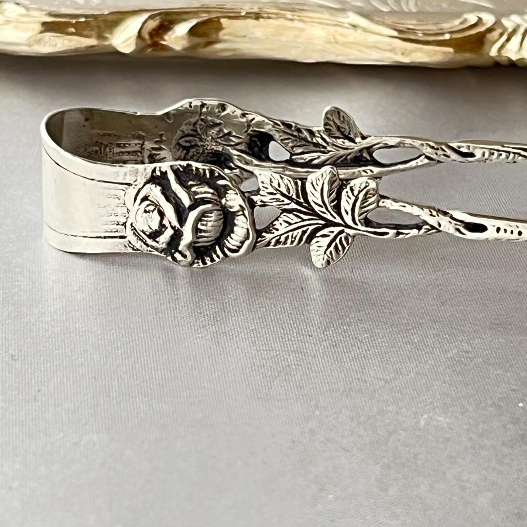 【ドイツ】薔薇のシュガートング 【純銀】 ヒルデスハイムローズ 8.8cm