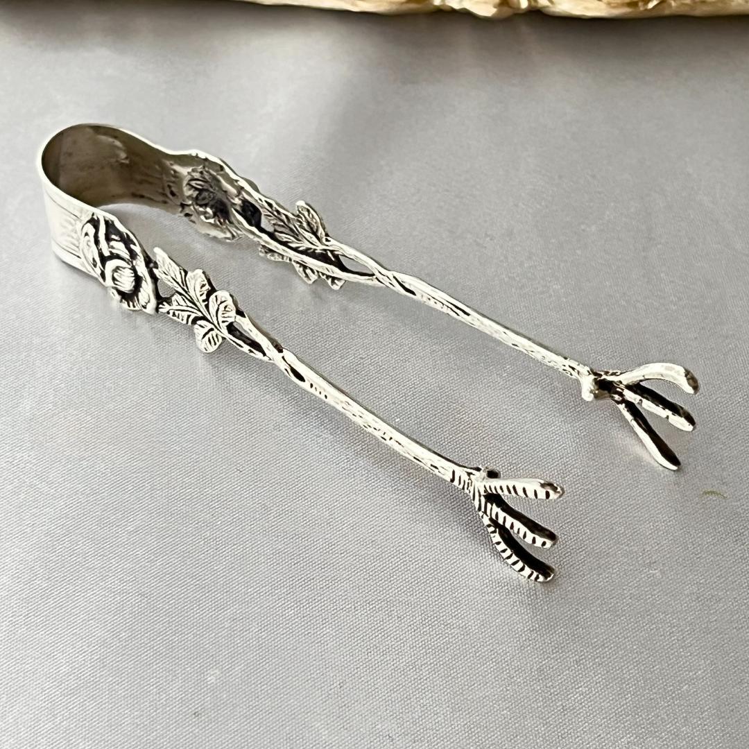 【ドイツ】薔薇のシュガートング 【純銀】 ヒルデスハイムローズ 8.8cm