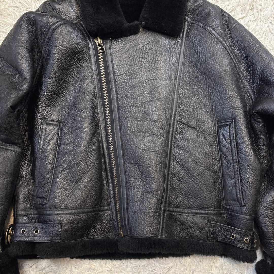 希少☆リアルムートン 羊革 ダブルライダース ブラック ボマー レザー
