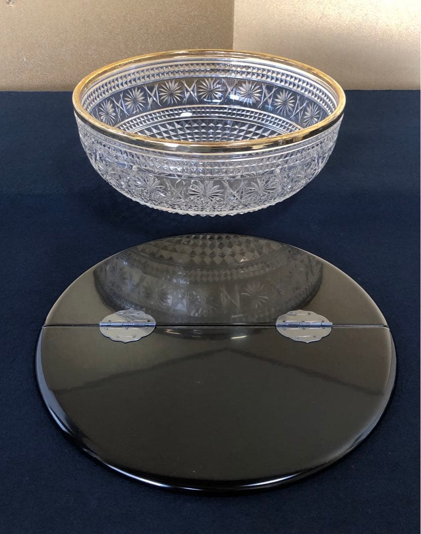 《R》茶道具 義山ガラス 平水指 水崎長寿 塗蓋付 共箱　250827G3