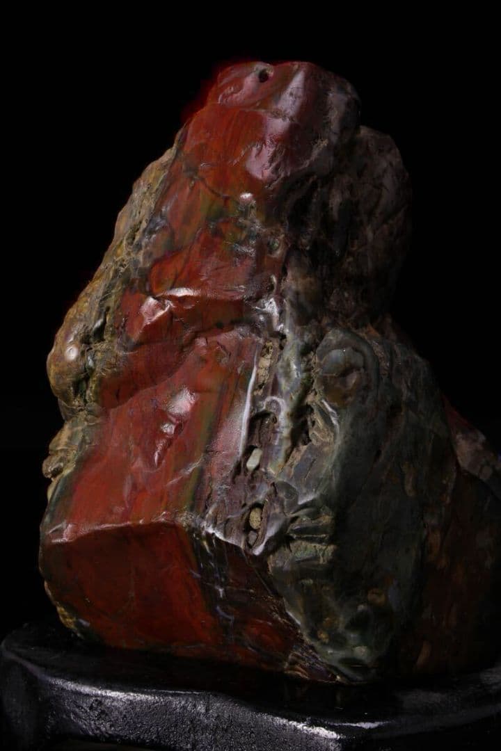 希少・美石】佐渡 五色石 水石 原石 鑑賞石 天然石 自然石 台付 赤