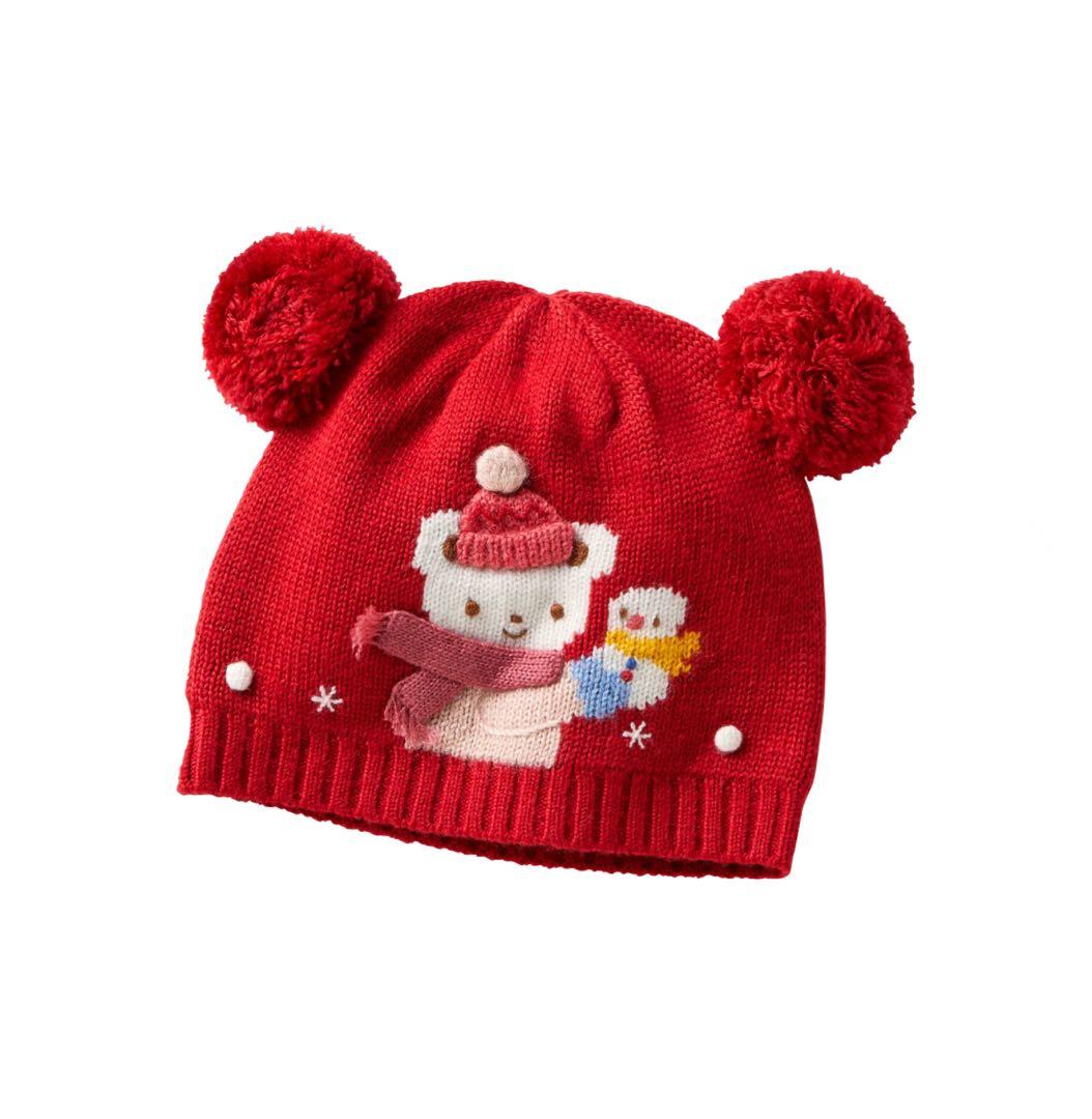 新品未使用 ファミリア familiar クマ耳付きニット帽 赤 ファミちゃん