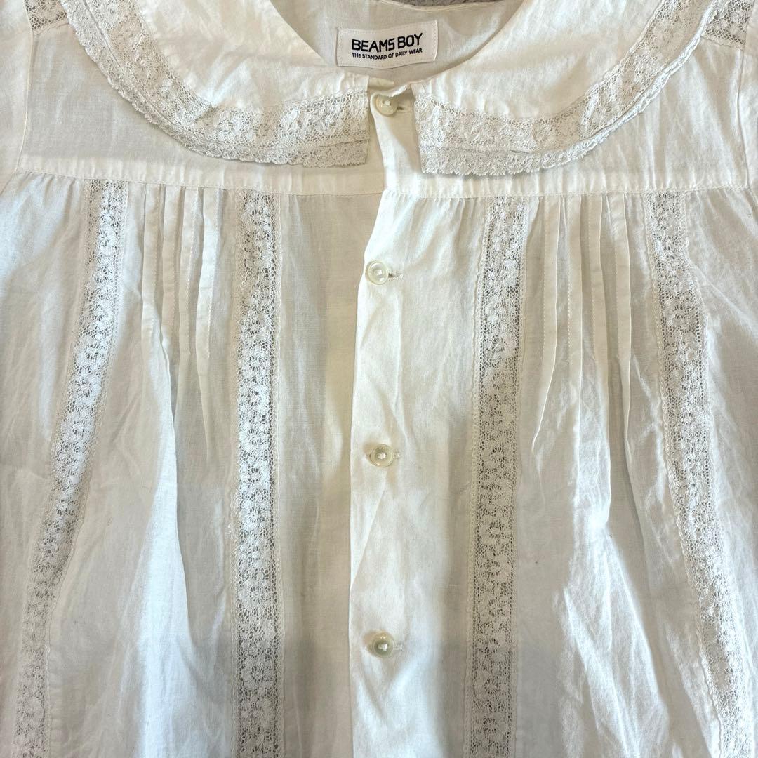BEAMS BOY ヴィンテージレース ラウンドカラー ショートスリーブ