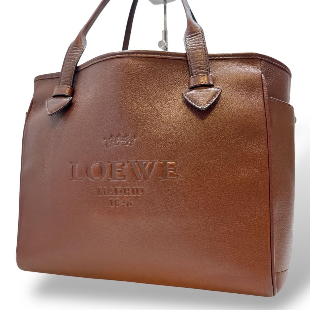 定番✨ロエベ ヘリテージ ロゴドン 肩掛け トートバッグ レザー ブラウン ロエベ LOEWE ロエベ ヘリテージ ブラウン ハンドバック トートバック