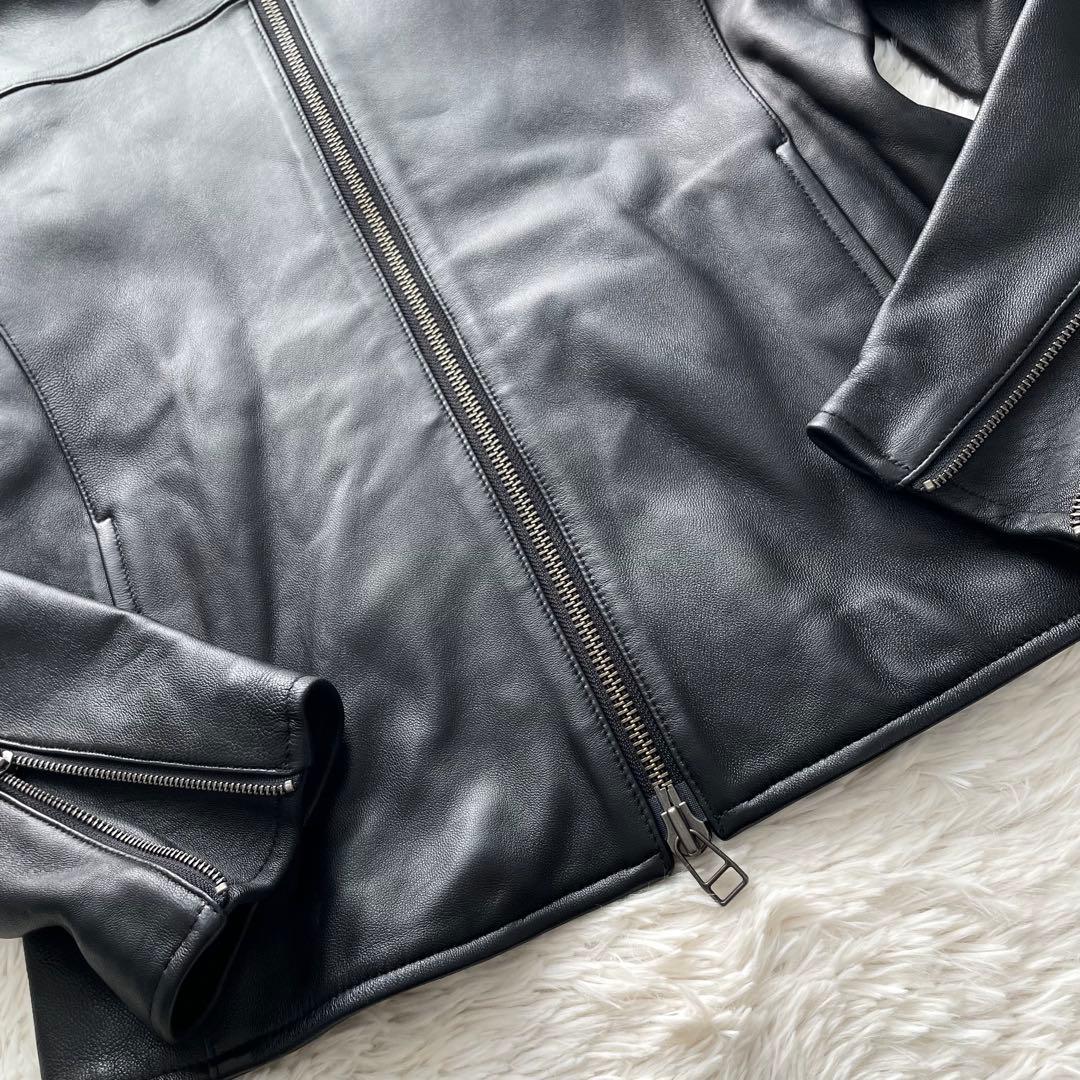極美品✨コムサイズム ライダースジャケット ダブルジップ 羊革 黒