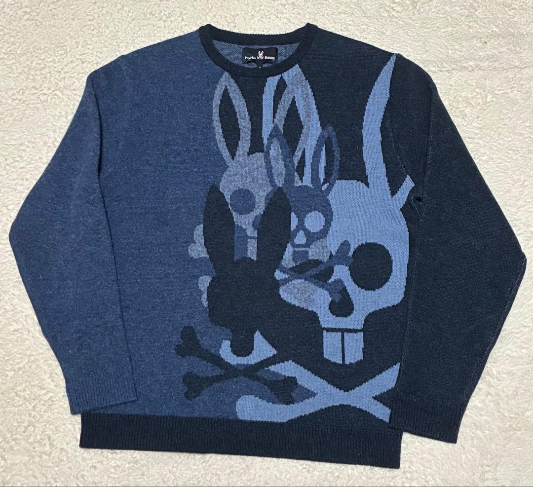 【美品】サイコバニー ジャガードバニー クルーネック ニット M Psycho Bunny（サイコバニー）の「ジャガードバニー クルーネック
