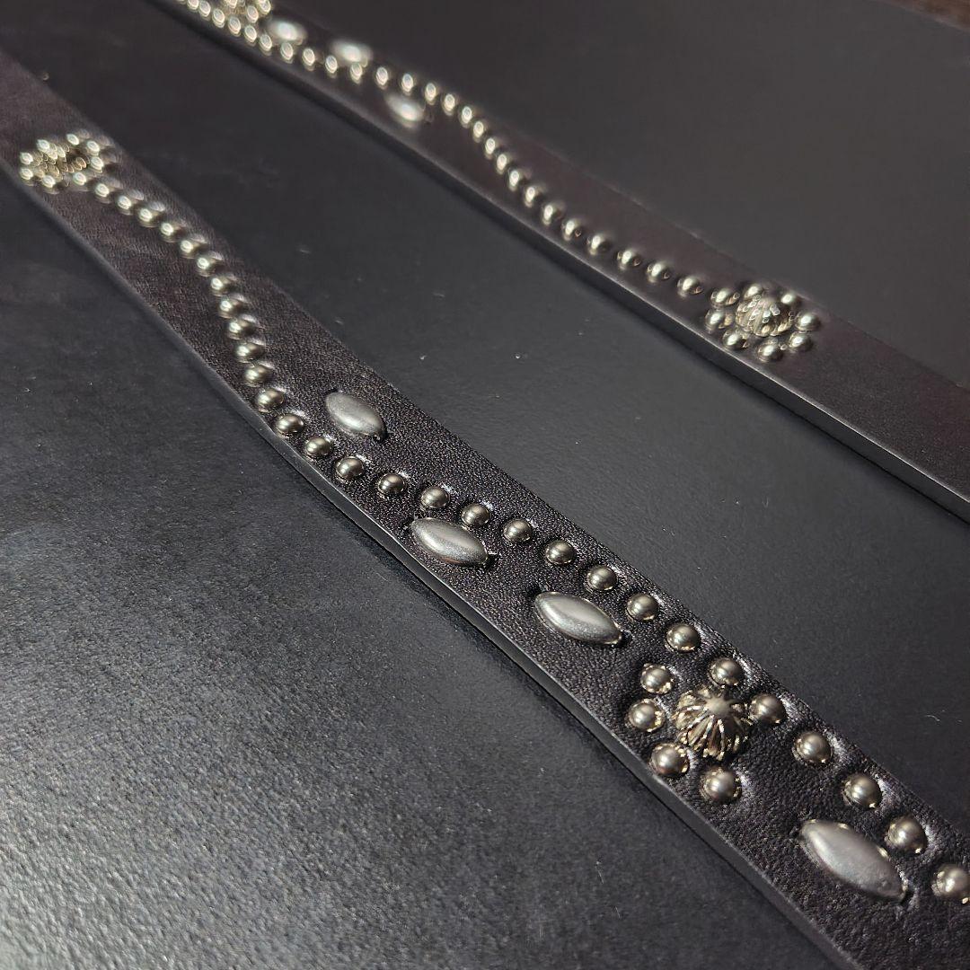 フラワー銀□本革レザーフルスタッズナローベルト☆アメカジ古着