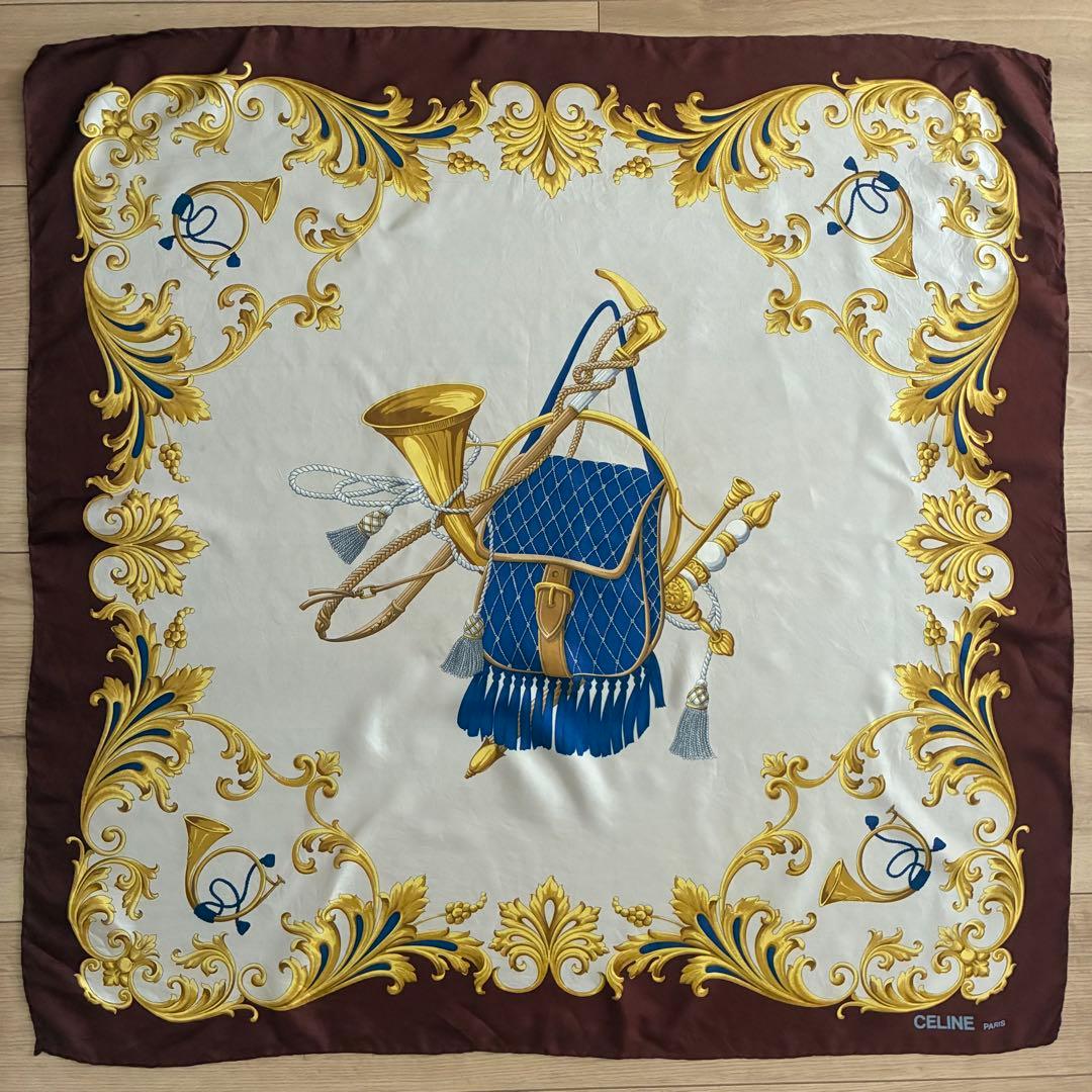 美品 CELINE セリーヌ 大判シルクスカーフ バッグ 楽器 86×86cm - メルカリ