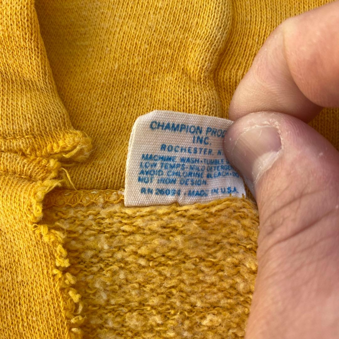 80s 70s チャンピオン バータグ パーカー 染み込み ボロ イエロー リバ