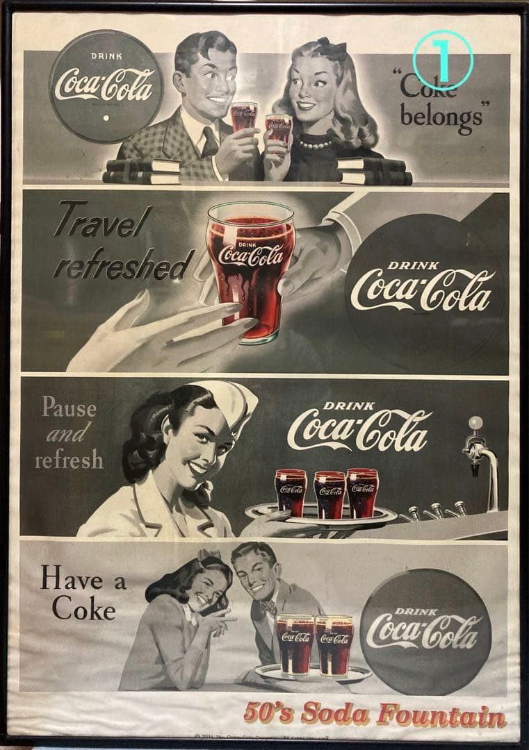 ◇中古美品◇Coca-Cola／コカコーラ／レトロ／ビンテージ／パネル3枚