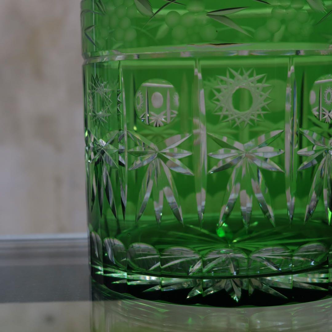茶道具 ガラス水指 緑 江戸切子 グリーン ギヤマンガラス工芸カット