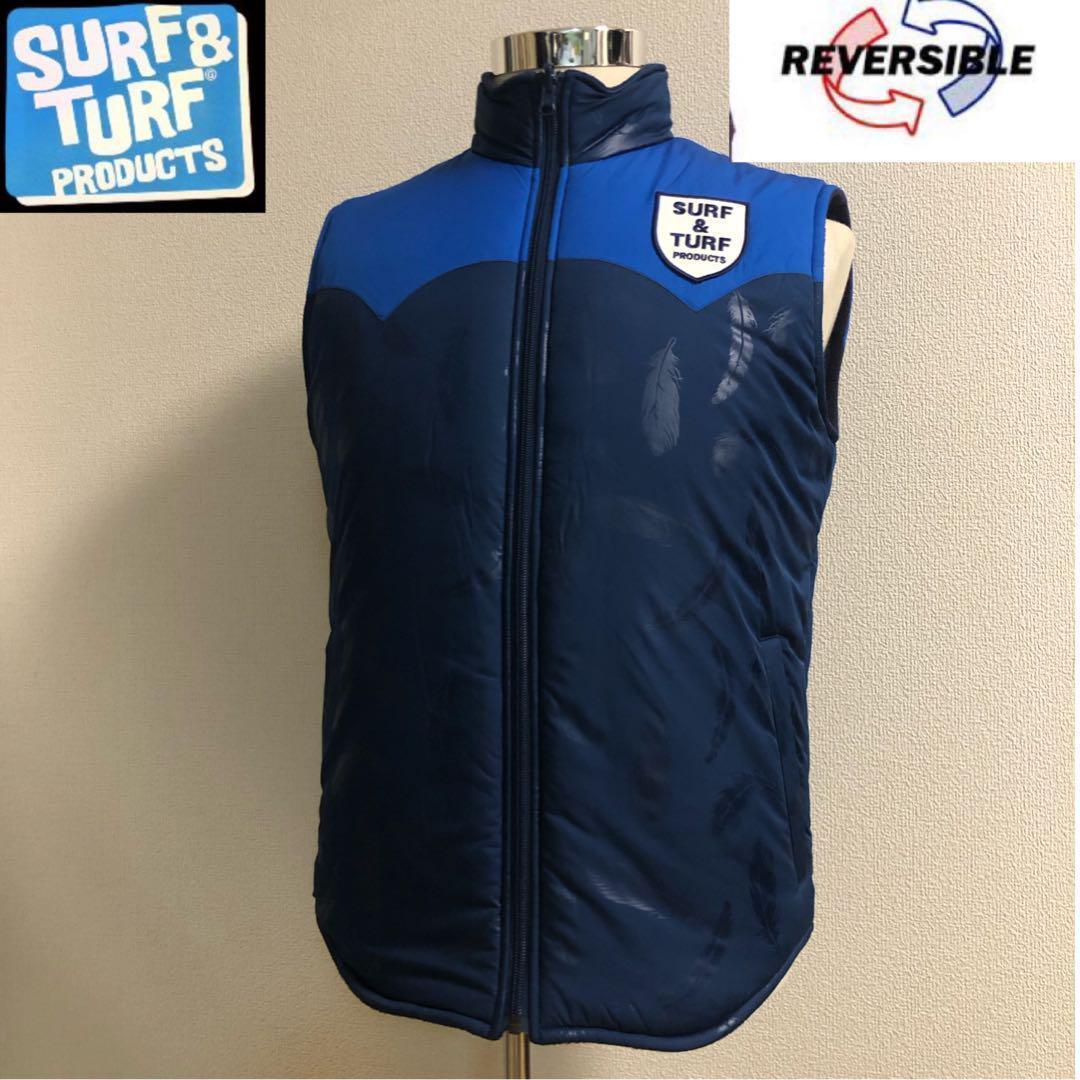 サーフアンドターフ リバーシブル 中綿 フリース ベスト★ネイビー Mサイズ マージー ベスト カインドフリース ブラックレーベル(7052MB)｜カナダ