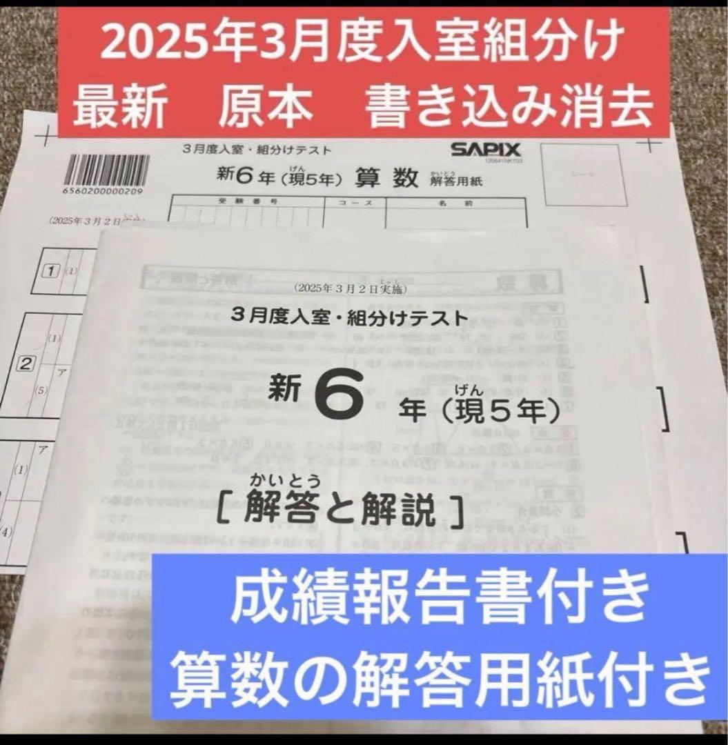 サピックス最新！原本！新6年2025年3月度入室組分けテスト成績報告書付