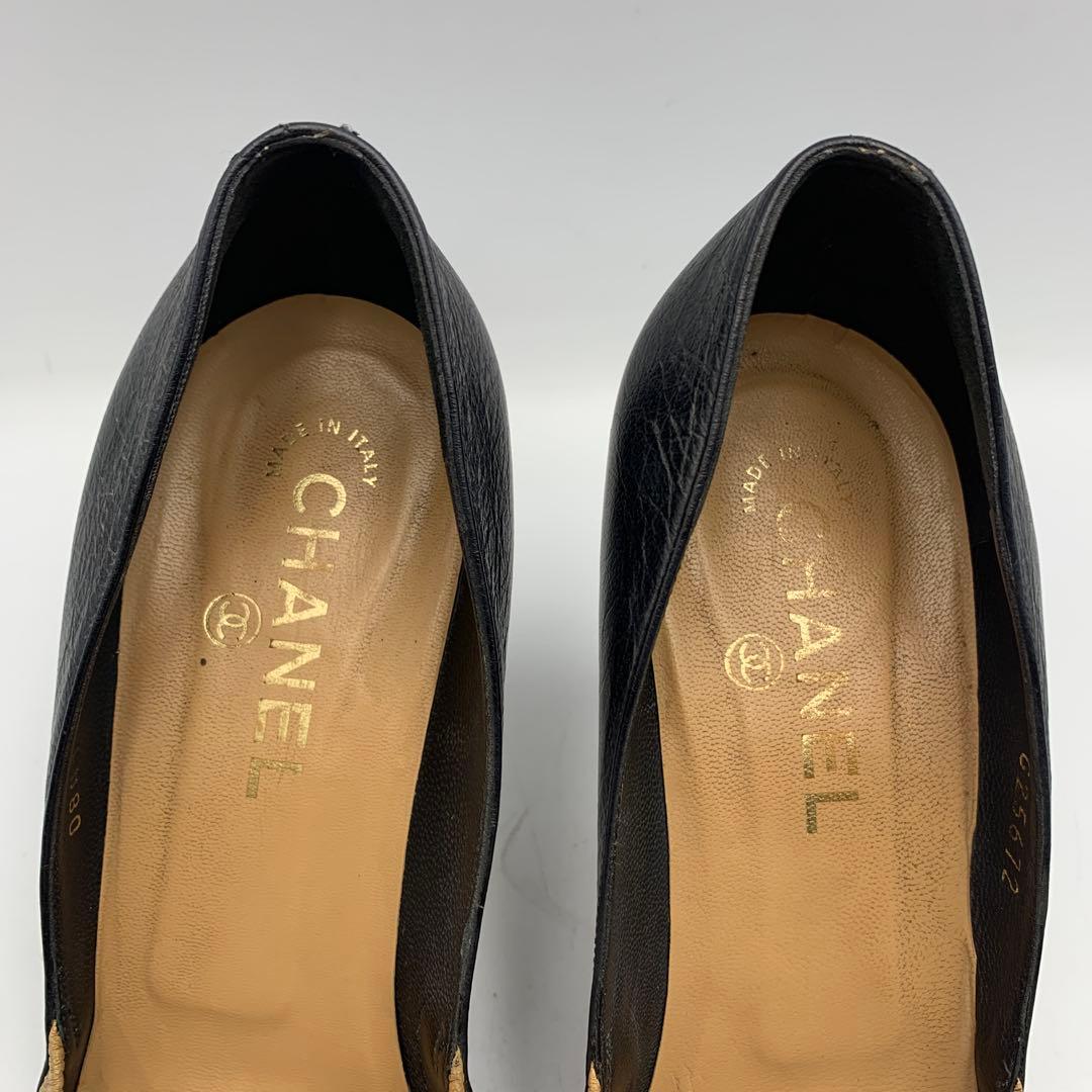 V945 シャネル パンプス 38.5 約 24.5cm ベージュ ブラック