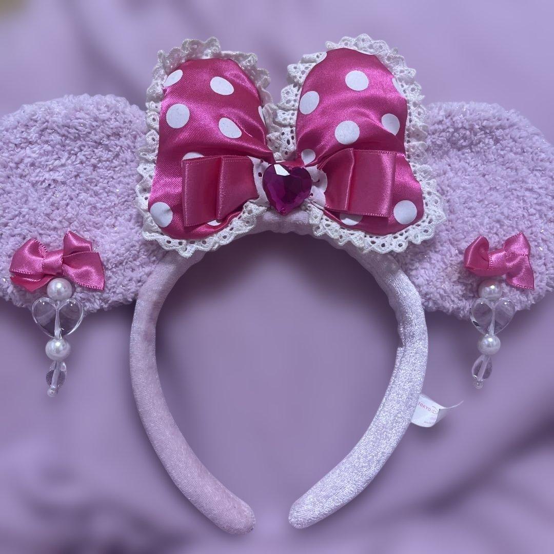 ディズニー ミニー カチューシャ ピンク リボン ドット柄 イヤリング