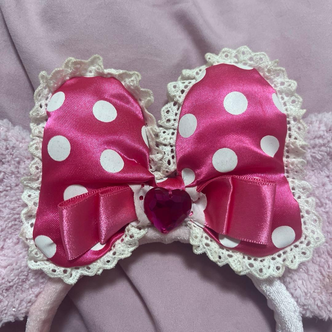 ディズニー ミニー カチューシャ ピンク リボン ドット柄 イヤリング