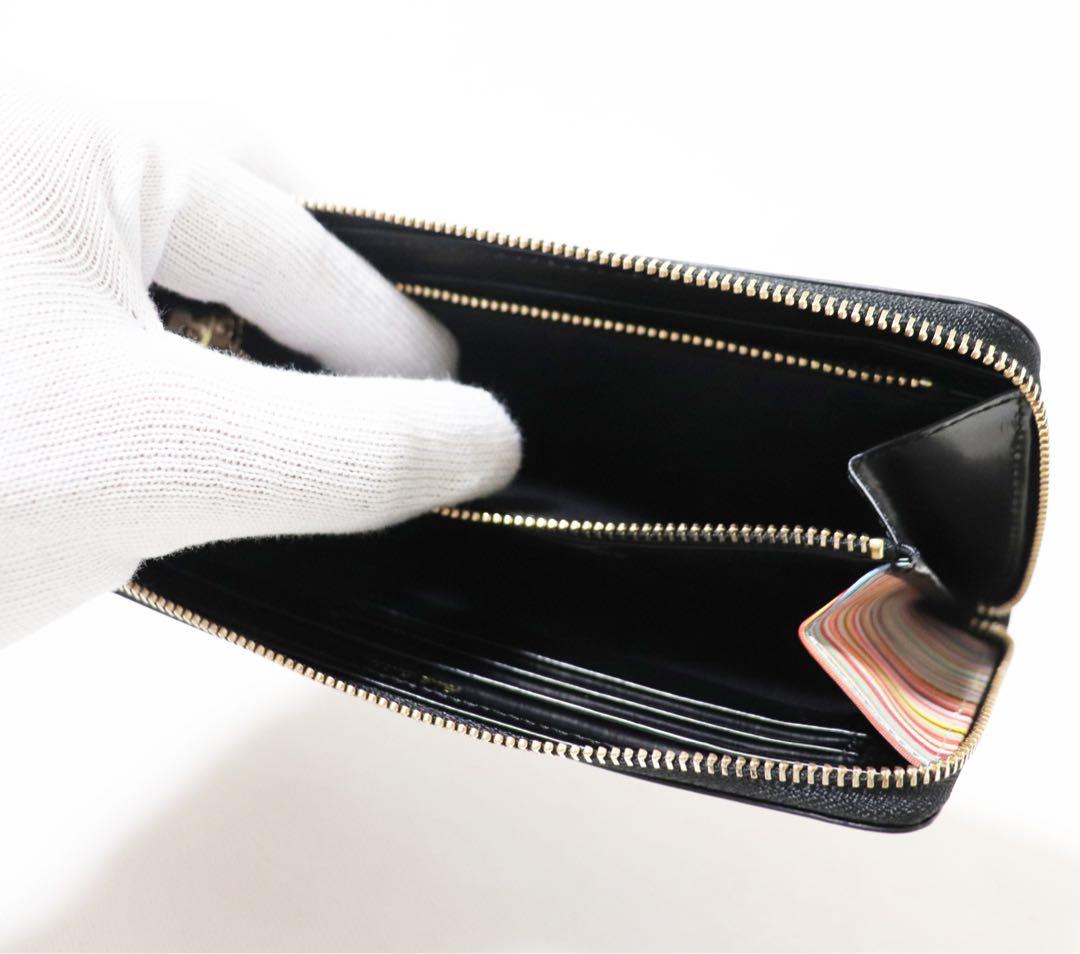 《ポールスミス》新品 ストライプ シャイニーレザー ラウンドファスナー式長財布