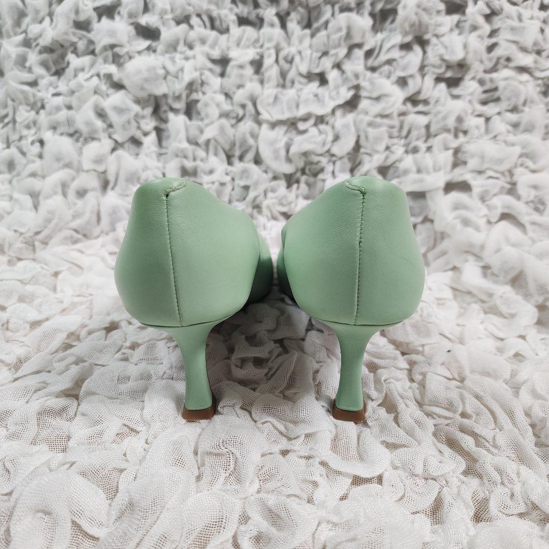 美品 ペリーコ ダマ スクエアトゥ レザー パンプス ムーングリーン 37