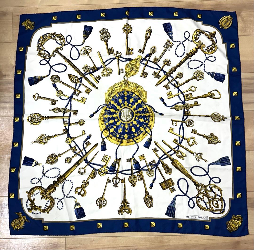 HERMES エルメス 鍵柄 カレ90シルク100% スカーフ ヴィンテージ