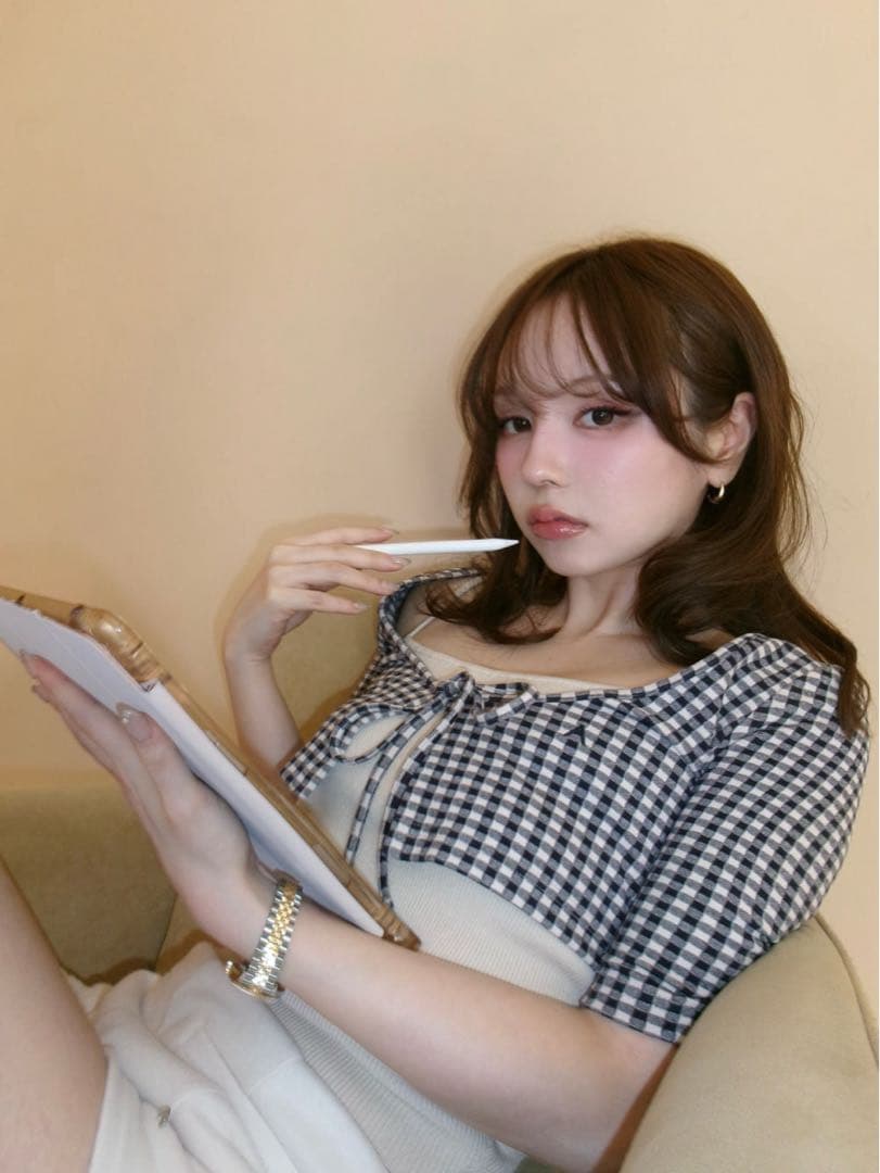 Andmary Ava gingham check tops navy - メルカリ