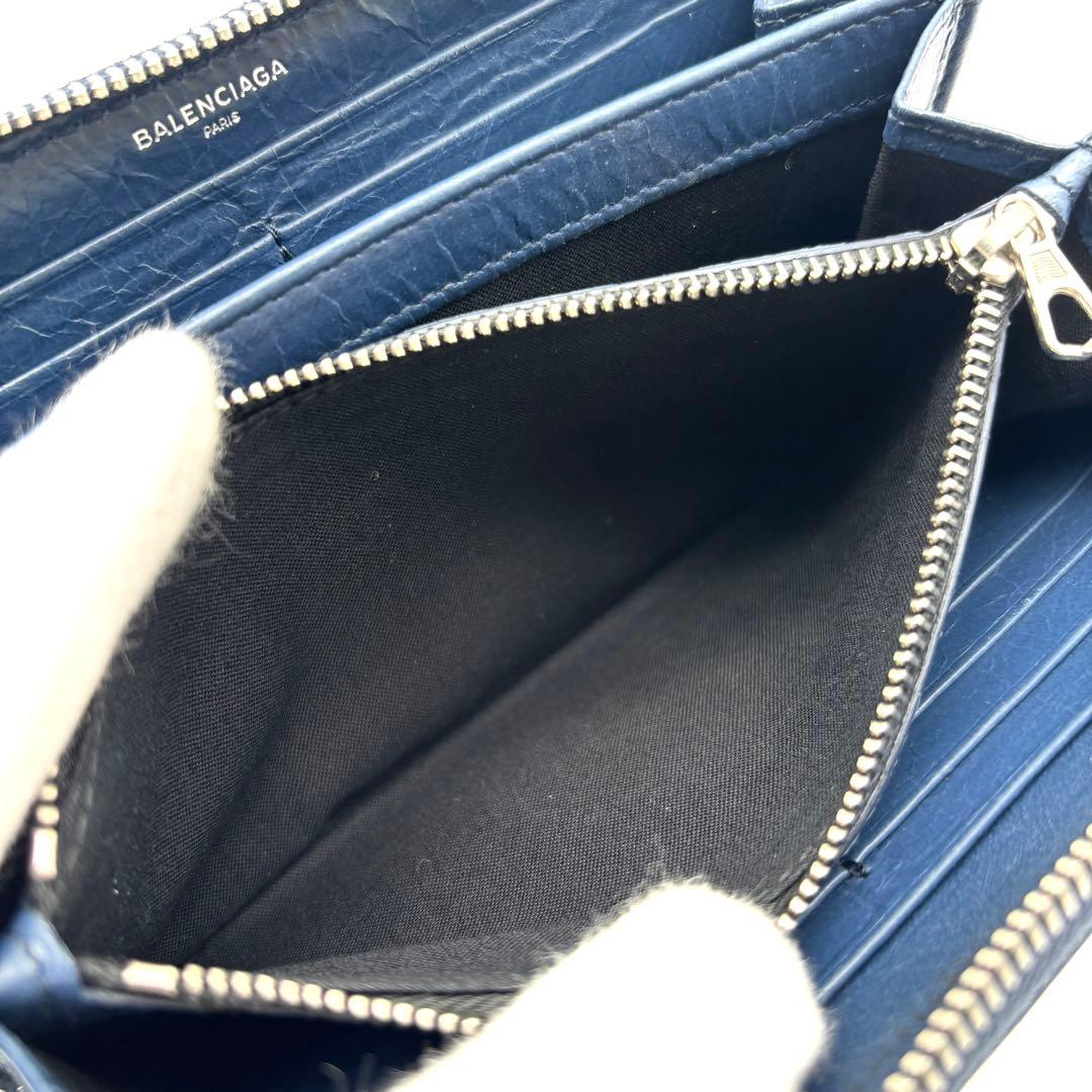 美品 バレンシアガ 長財布 ラウンドファスナー シワ加工 レザー