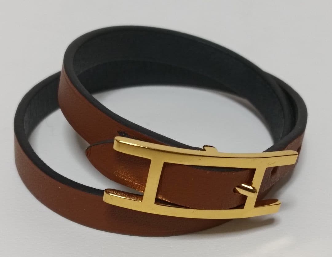 【1度着用】HERMES レザーブレスレット《ビーアピ》ドゥブルトゥール