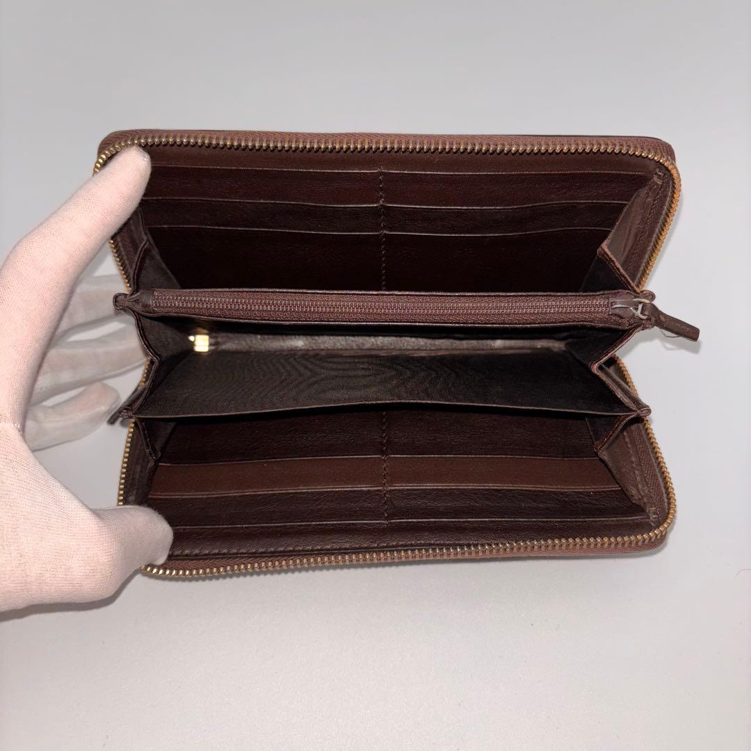鑑定済み】GUCCI✨ダークブラウン グッチ 長財布 シマ ラウンド