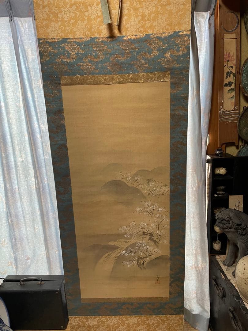 狩野常信画、軸、41.91センチ、共箱、『茅野』古画、名家の蔵出し