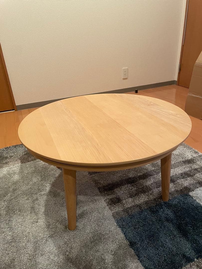 こたつ　円形　75cm こたつテーブル 円形 フラットヒーター 高さ4段階調節つき天然木丸型