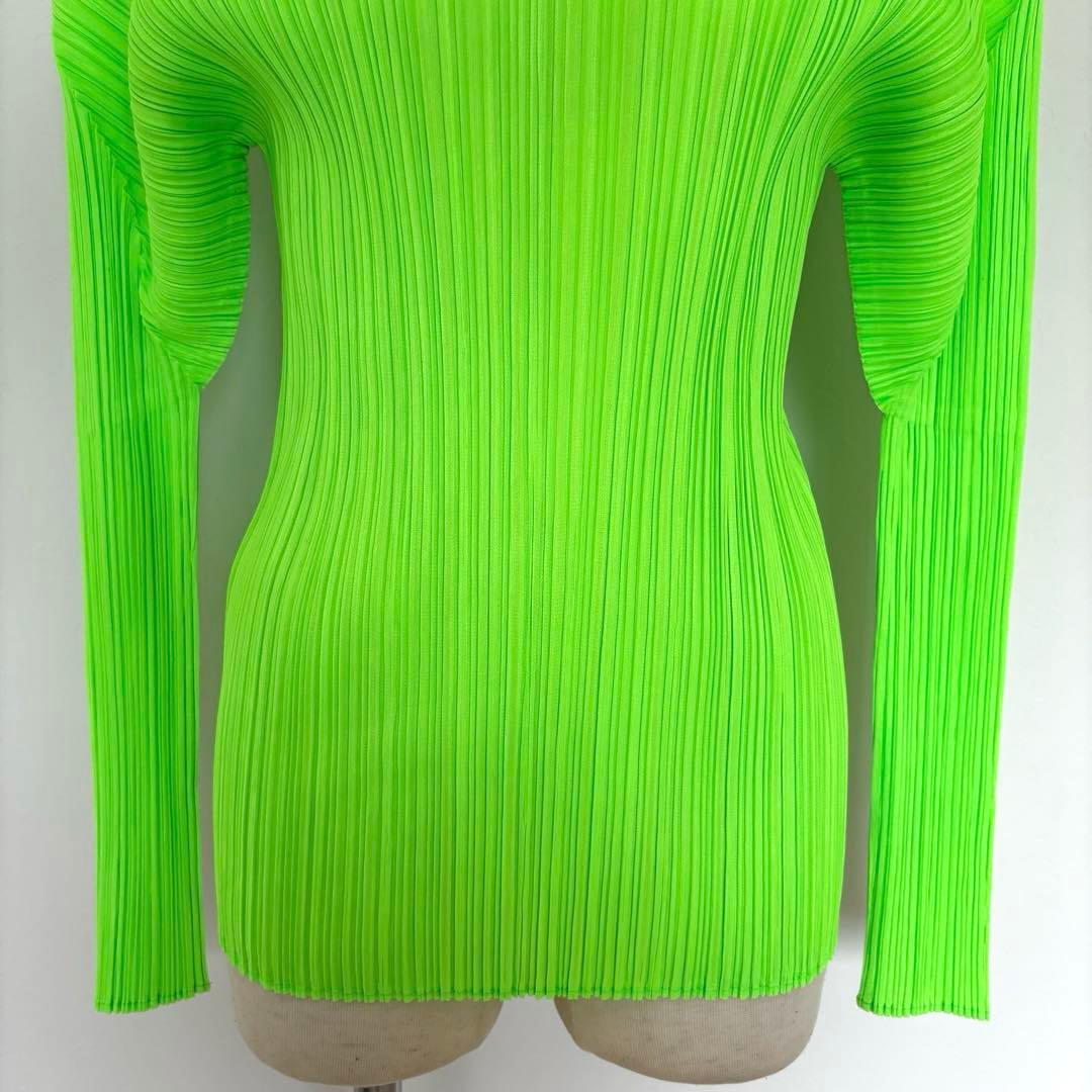 美品】プリーツプリーズ イッセイミヤケ トップス 蛍光 グリーン