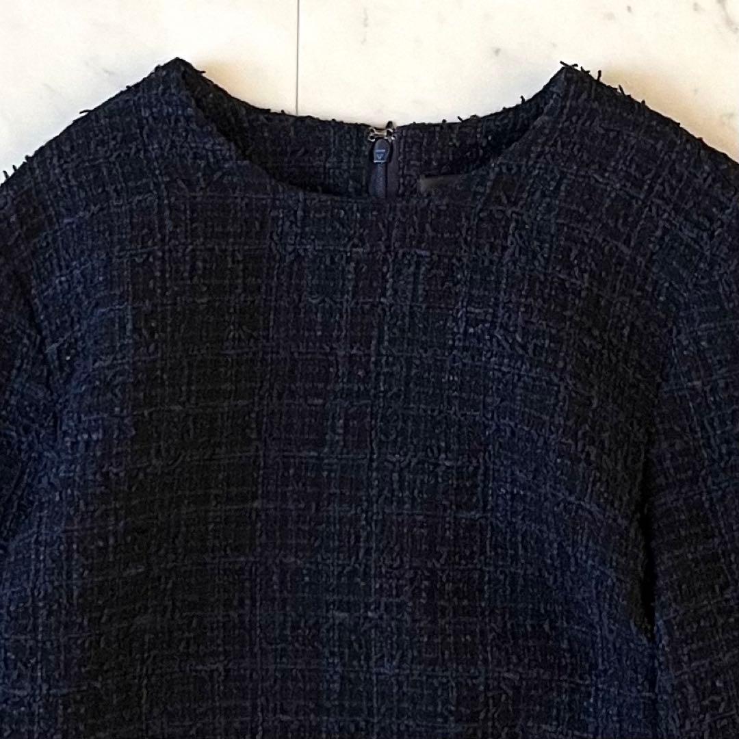 美品♪デミルクスビームス ツイードペプラムプルオーバー 38 ネイビー
