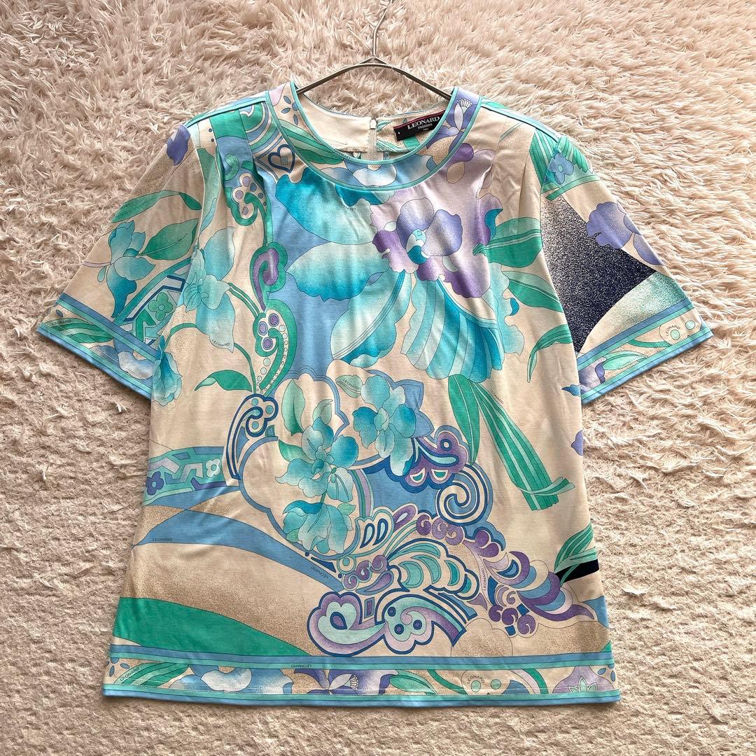 レオナール ①カットソー シャツ 半袖 ②テーラードジャケット 花柄 トリム LEONARD（レオナール） #sxc カットソー L 白 ピンク 水色 花柄 半袖