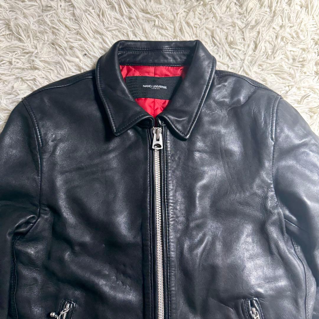 ナノユニバース シングルライダース ラムレザー 黒 赤 キルティング