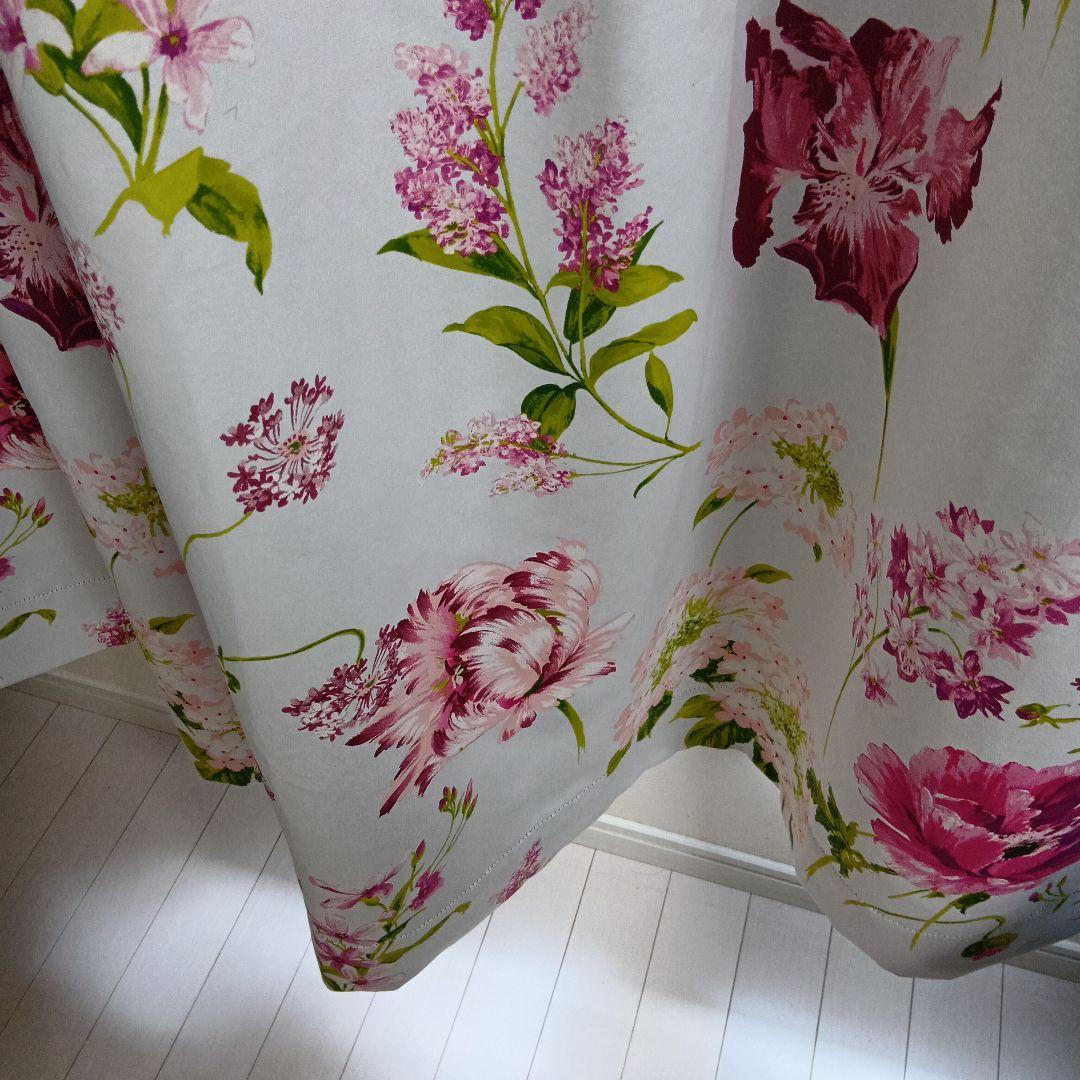 花柄ドレープカーテン（ピンク・フローラル）198センチ 遮光2級