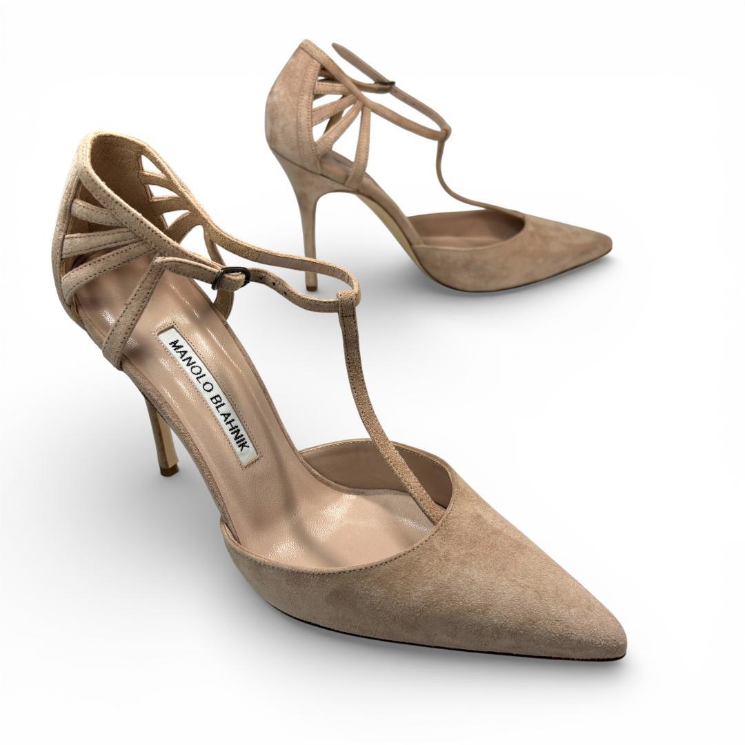 新品級 マノロブラニク ベージュ ストラップパンプス 36.5 23.5cm