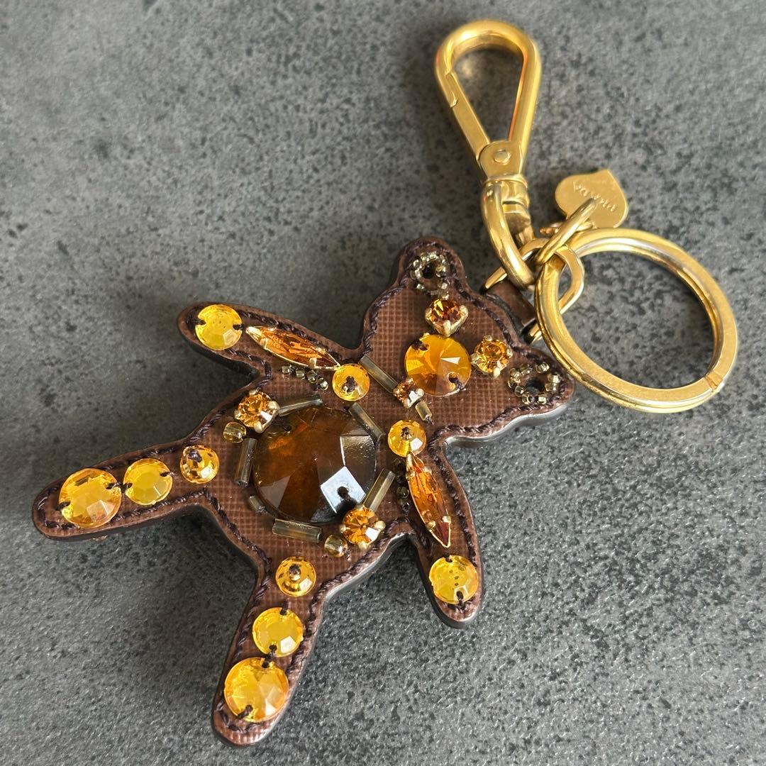 PRADA Bear Crystal Leather Charm White/crystal Teddy Keychain