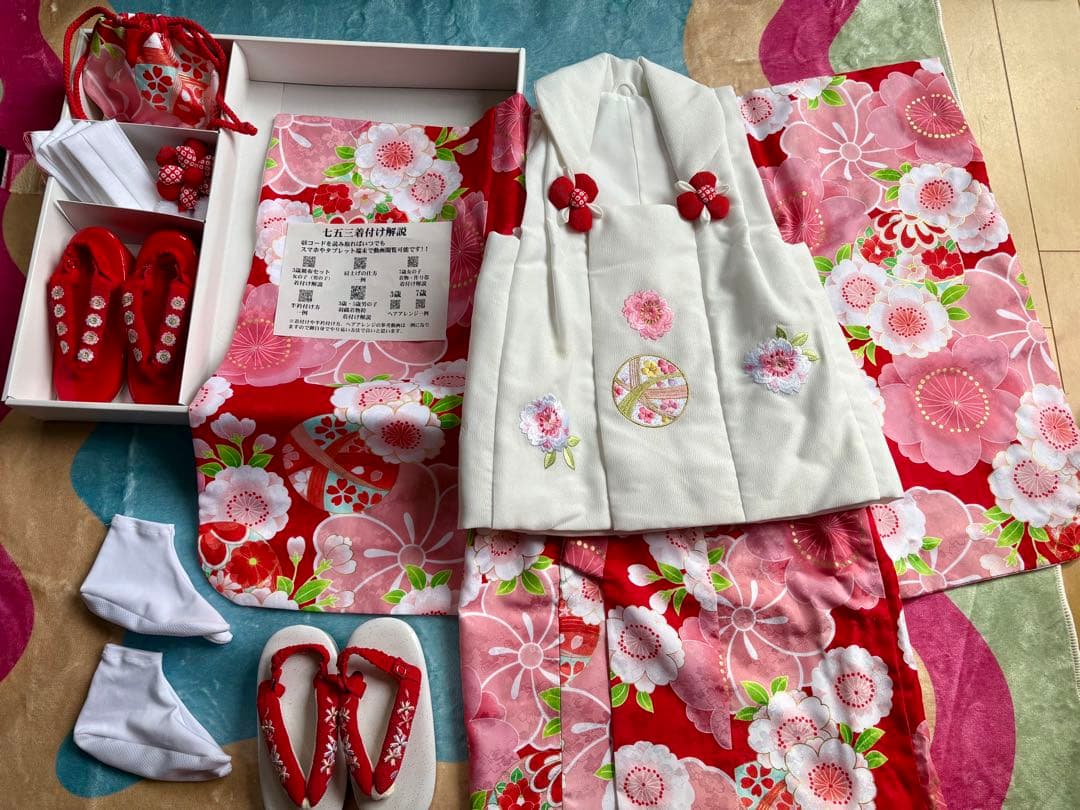 七五三　3歳　セット　着物　一式　京都　花ひめ　京美 京美 七五三 着物 3歳 女の子 被布セット 京都花ひめ 赤色 光琳雪椿 前