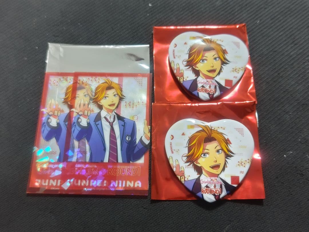 ときメモGS ラウンドワン ハート型缶バッジ ホログラムカード 新名旬平