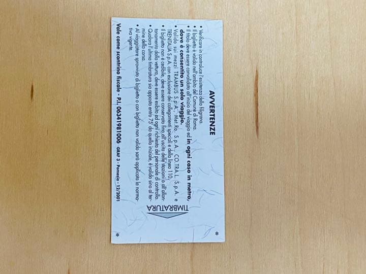 約25年前のイタリア　ローマ地下鉄  切符