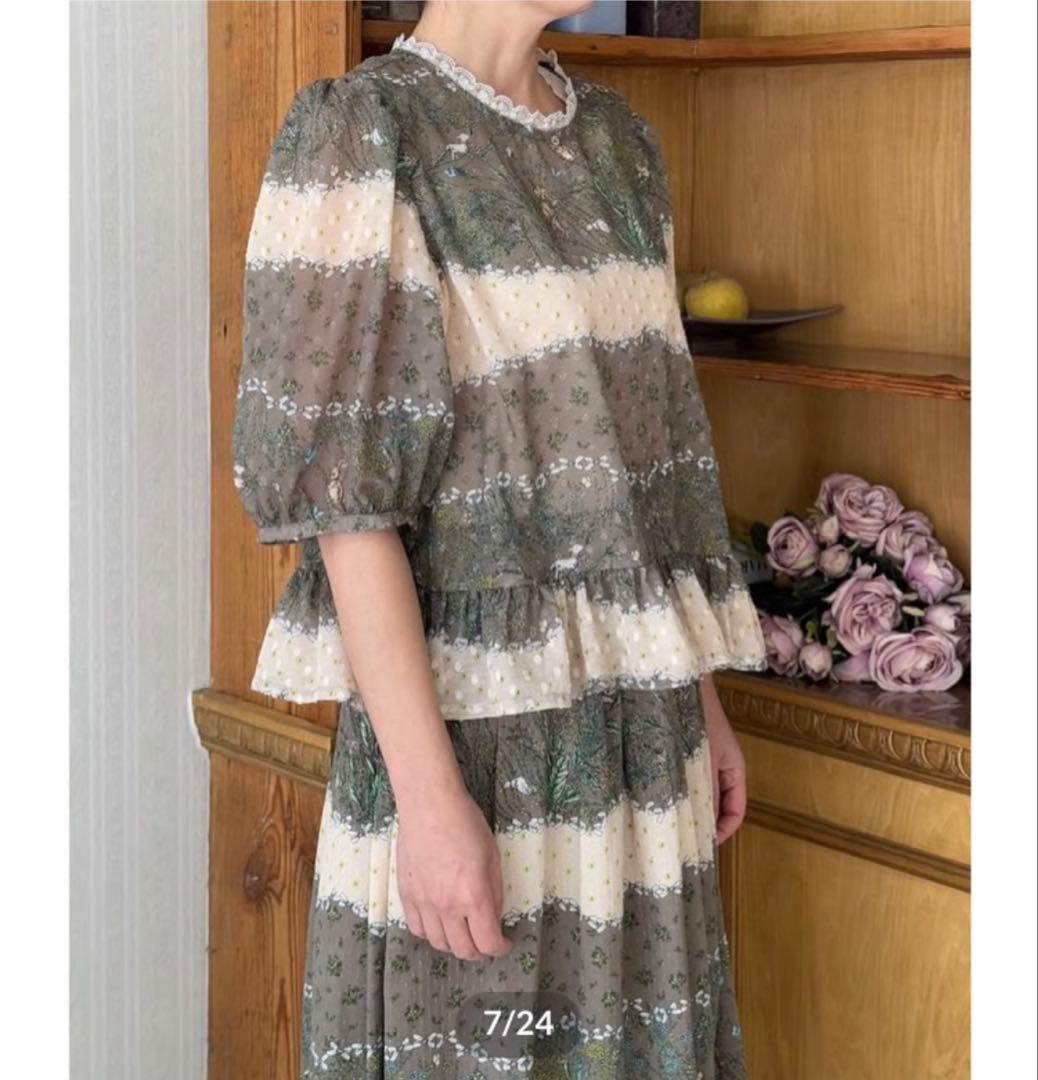 yukiemon／ユキエモン☆リボンボーダーブラウス（オンライン限定生地