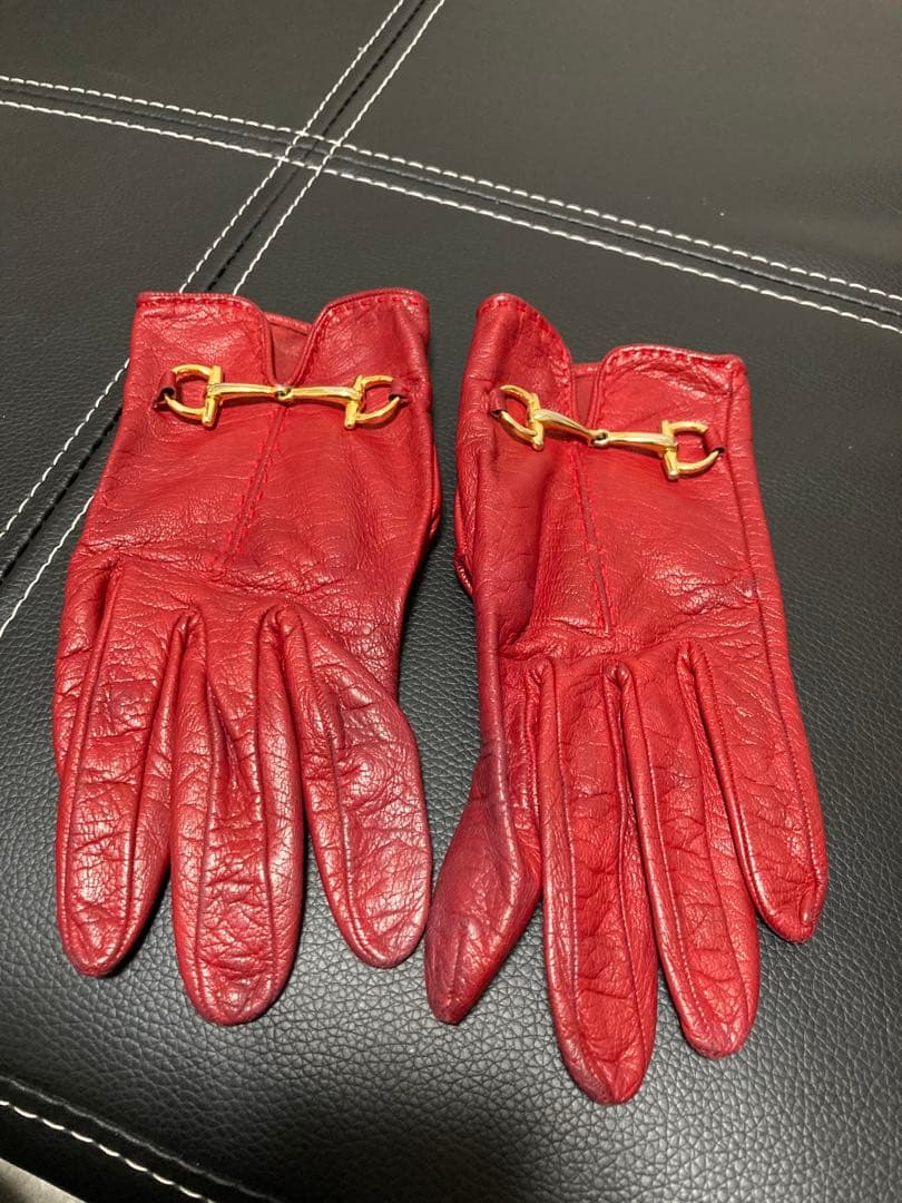 GUCCI グッチ ホースビット レザー グローブ 手袋 レディース レッド