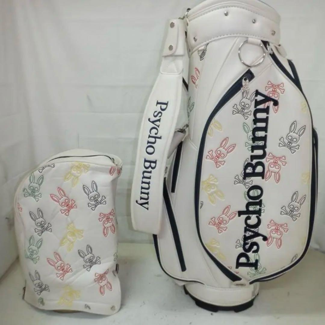 Psycho Bunny★サイコバニー★9.0型★良品★カート(WH×マルチ) Psycho Bunny（サイコバニー） ゴルフ キャディバッグ メンズ 9.0型 5
