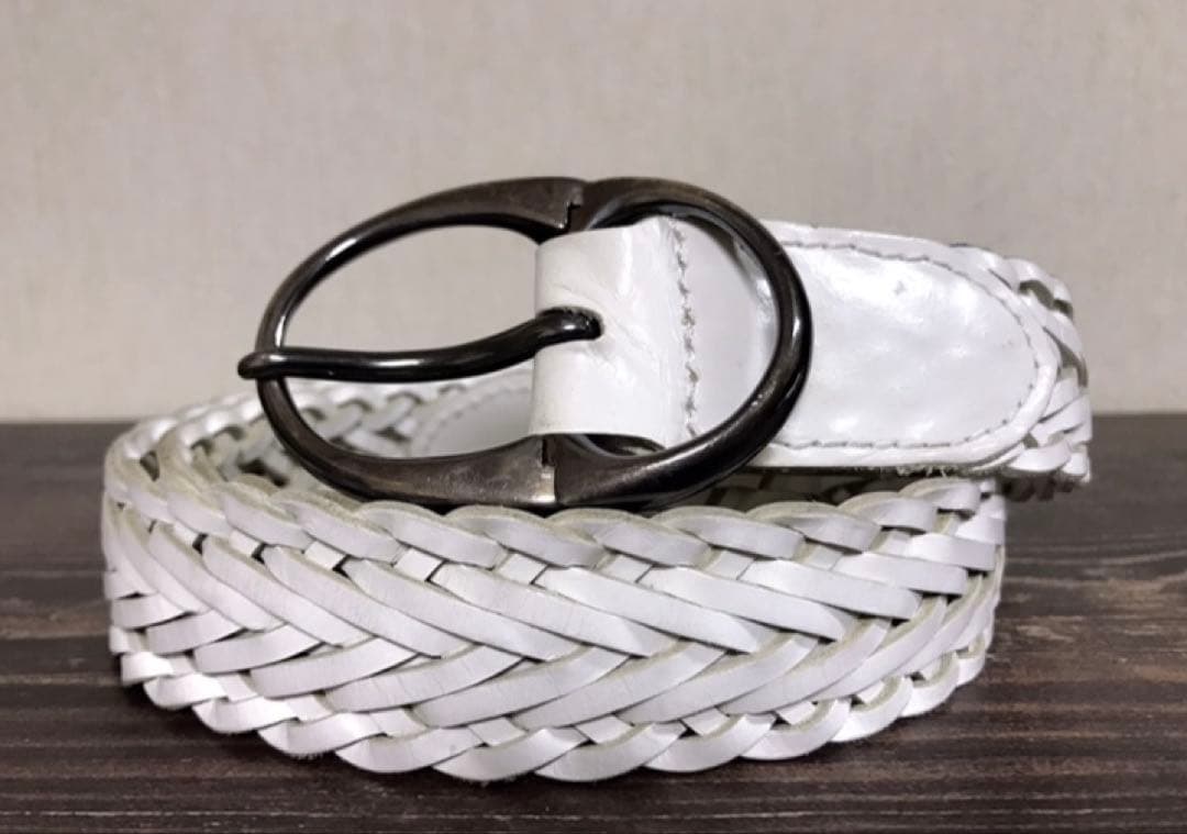 【希少レア】 AKM　 レザーベルト　ホワイト　メッシュ　編込　 エイケイエム AKM レザー メッシュ ベルト シルバー925バックル 白 ホワイト｜Yahoo